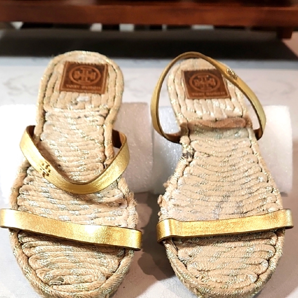 Tory Burch Gold Espadrille Slip-On Shoes